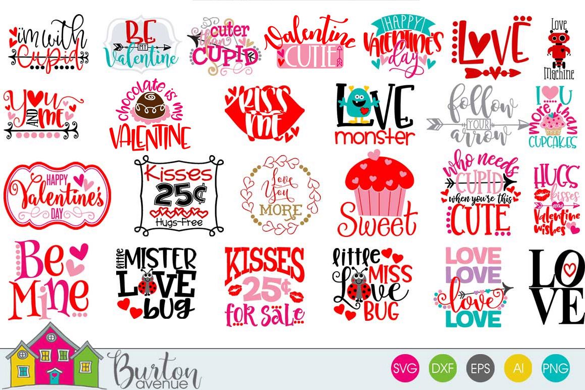 Hugs and Kisses Valentine SVG Bundle example image 1