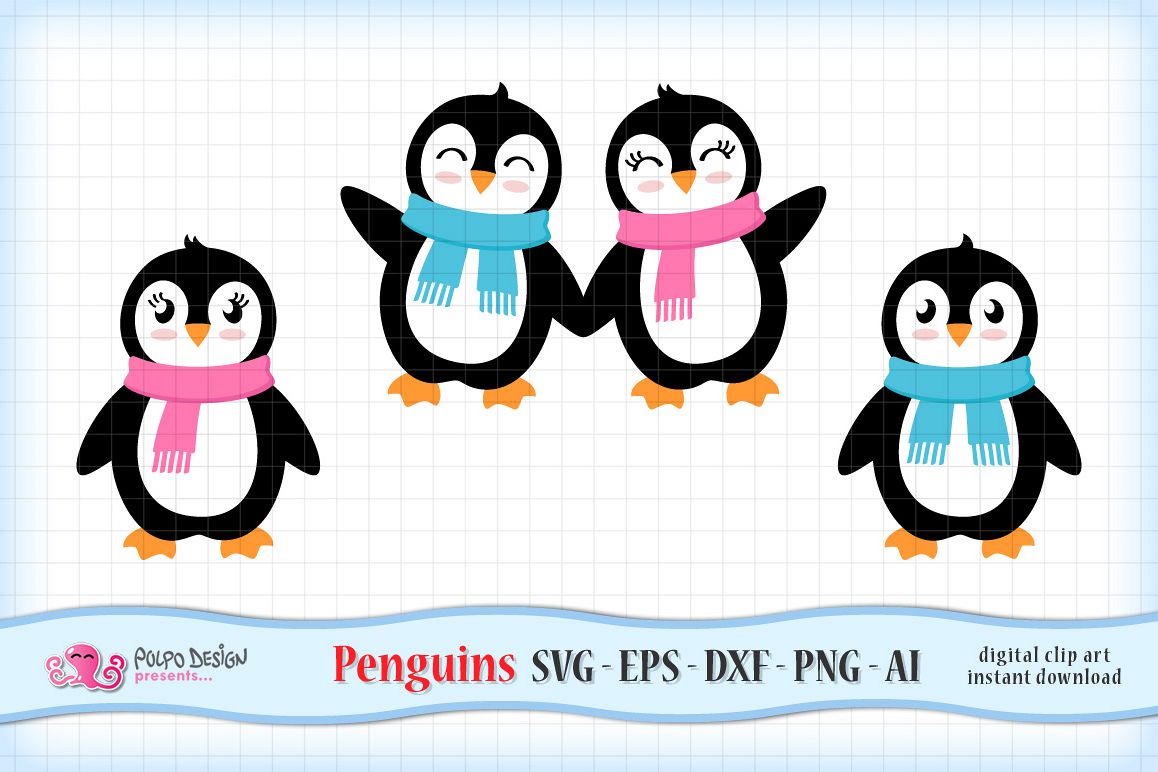 Girl and Boy Penguins SVG example image 1