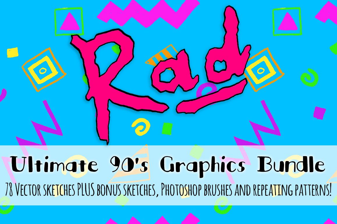 Super Rad 1990's Style Vector Sketch Pattern Kit example image 1