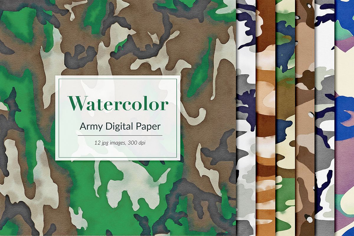 Download Watercolor Army Digital Paper Camouflage Backgrounds