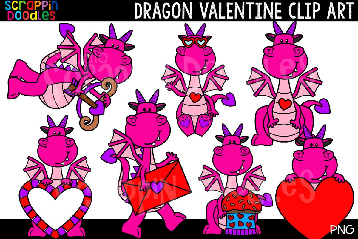 Dragon Valentine Clip Art - Cute Valentine Dragons example image 1