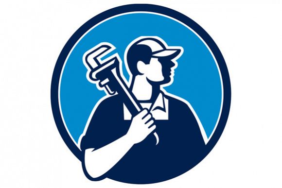 Plumber Holding Pipe Wrench Circle Retro example image 1