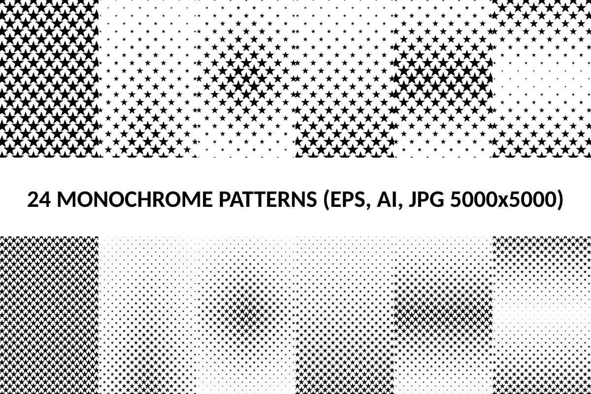 24 Star Patterns (AI, EPS, JPG 5000x5000) example image 1