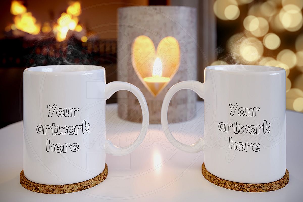 Set 2 mugs mockup PSD styled stock example image 1