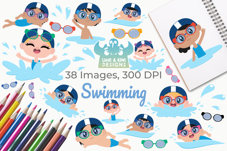 Swimming Clipart, Instant Download Vector Art example image 1