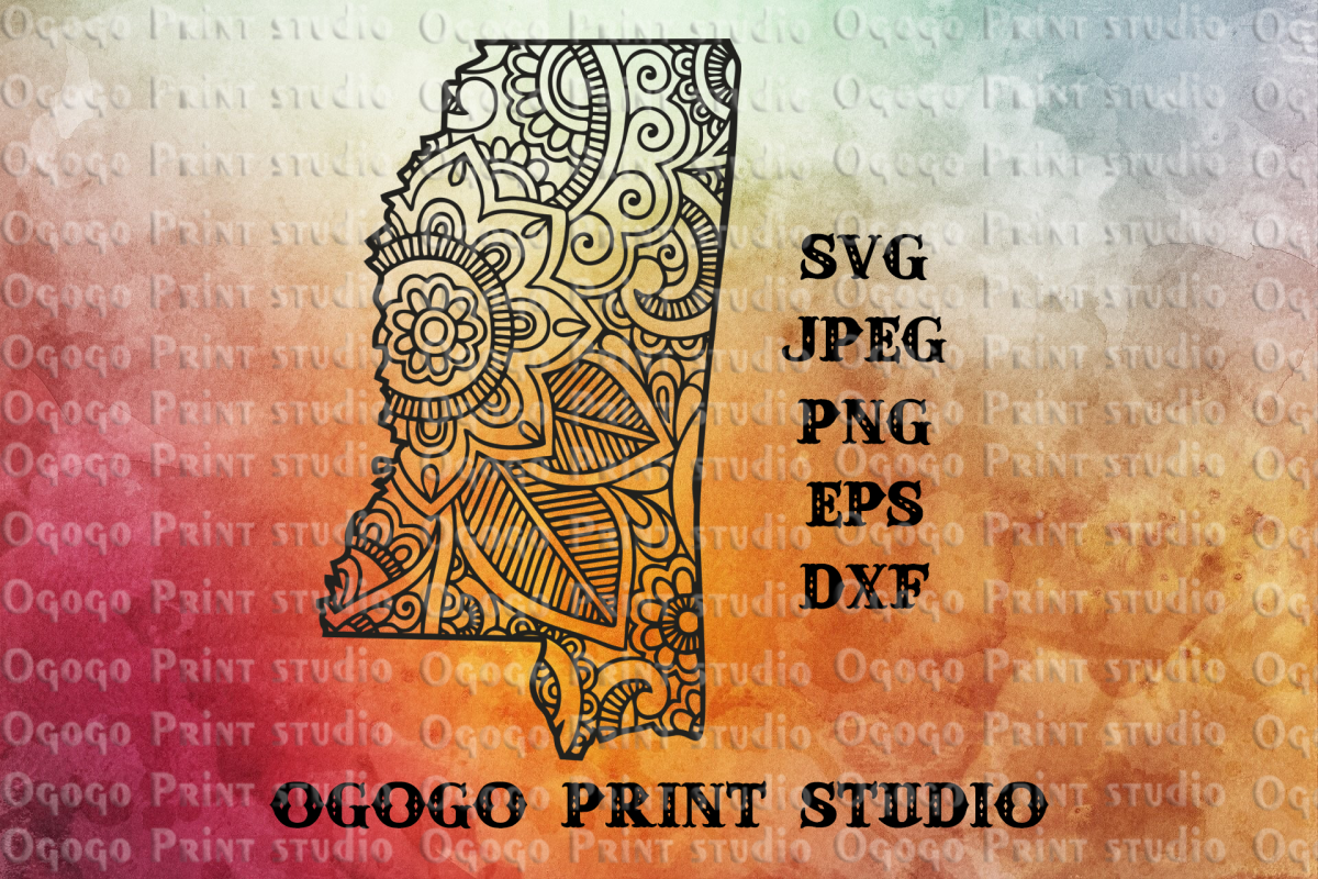 Mississippi Map SVG, Zentangle SVG, State svg, Travel svg example image 1