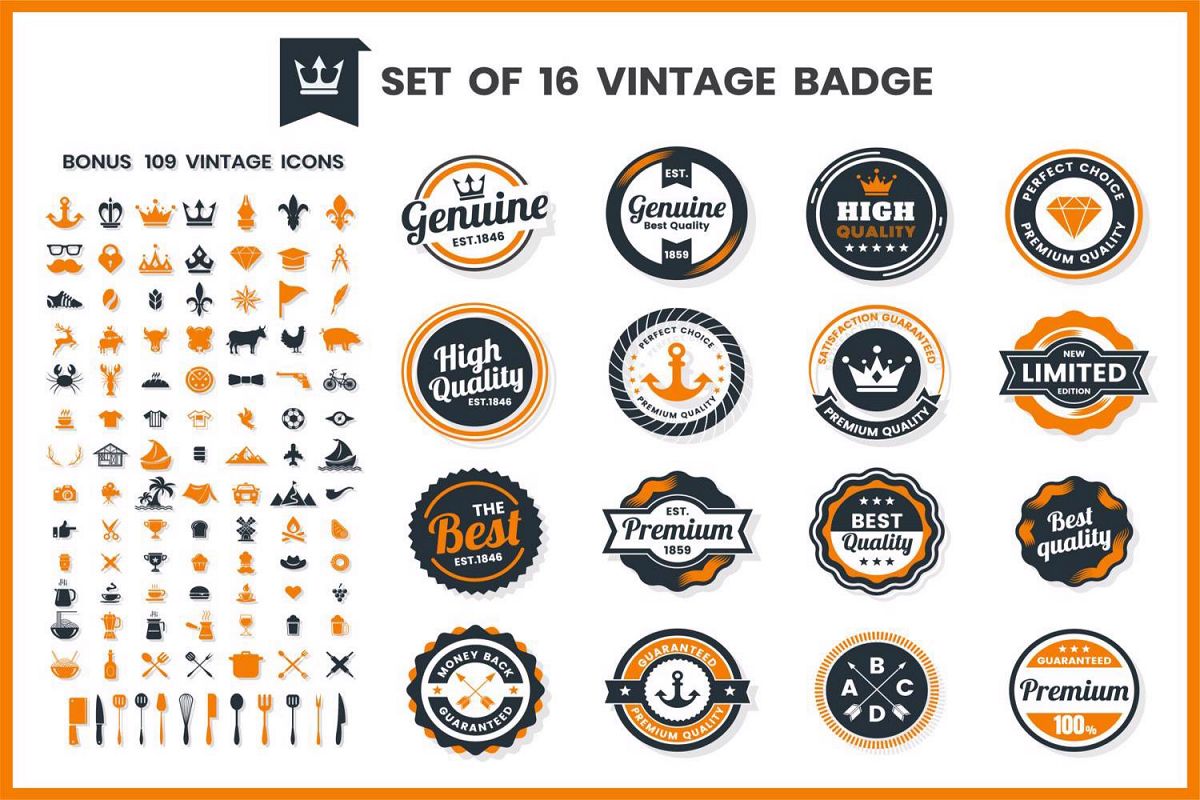 Vintage Badge & Objects Vector Set example image 1