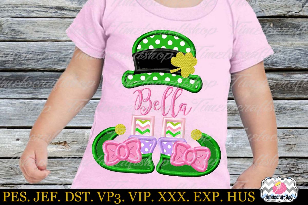 St Patricks Day Leprechaun Girl Monogram Applique example image 1