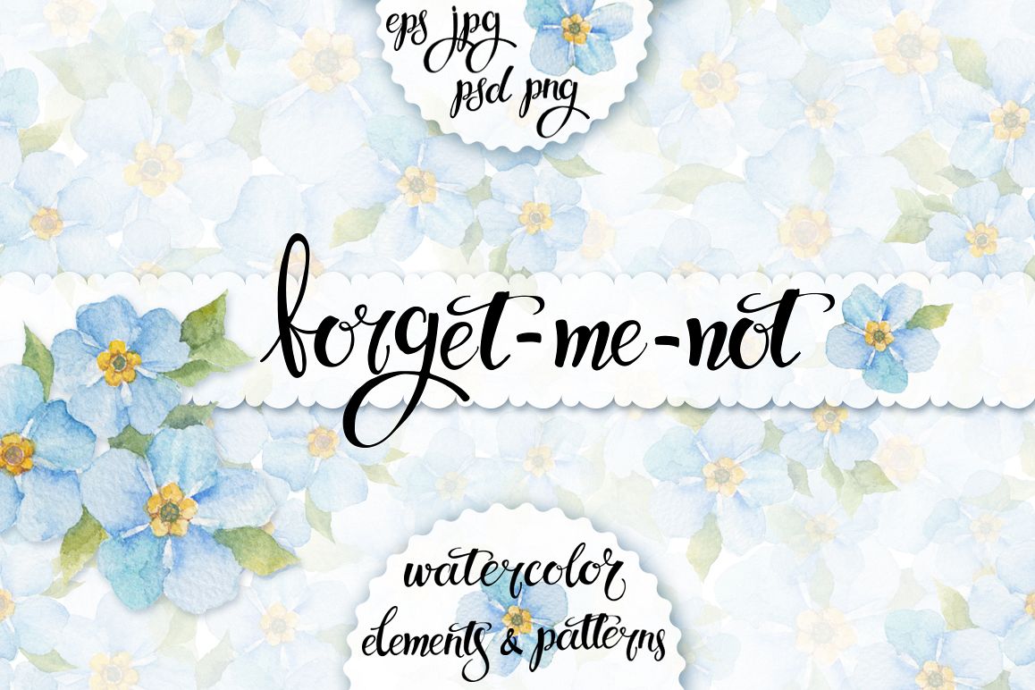 Forget-me-not. Watercolor set. example image 1