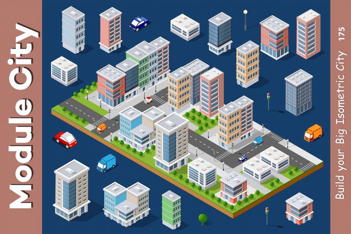 Vector isometric urban architecture building example image 1