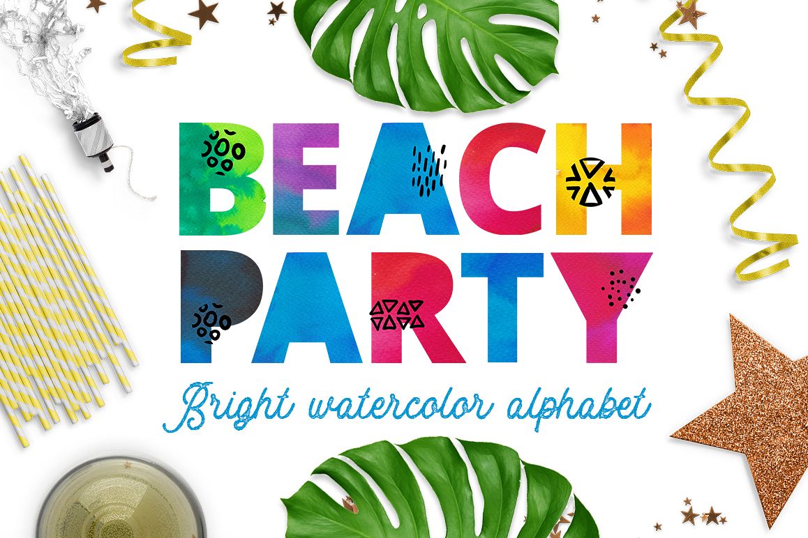 Beach party - watercolor alphabet example image 1