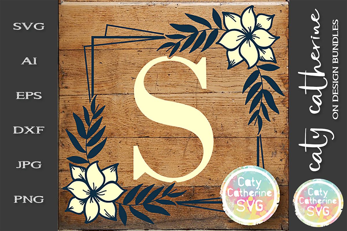 Letter S Floral Monogram Frame SVG Cut File example image 1