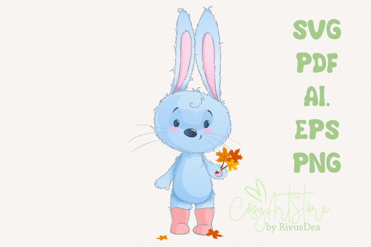Bunny SVG download, Autumn leaves rabbit PNG, Hare, Cute example image 1