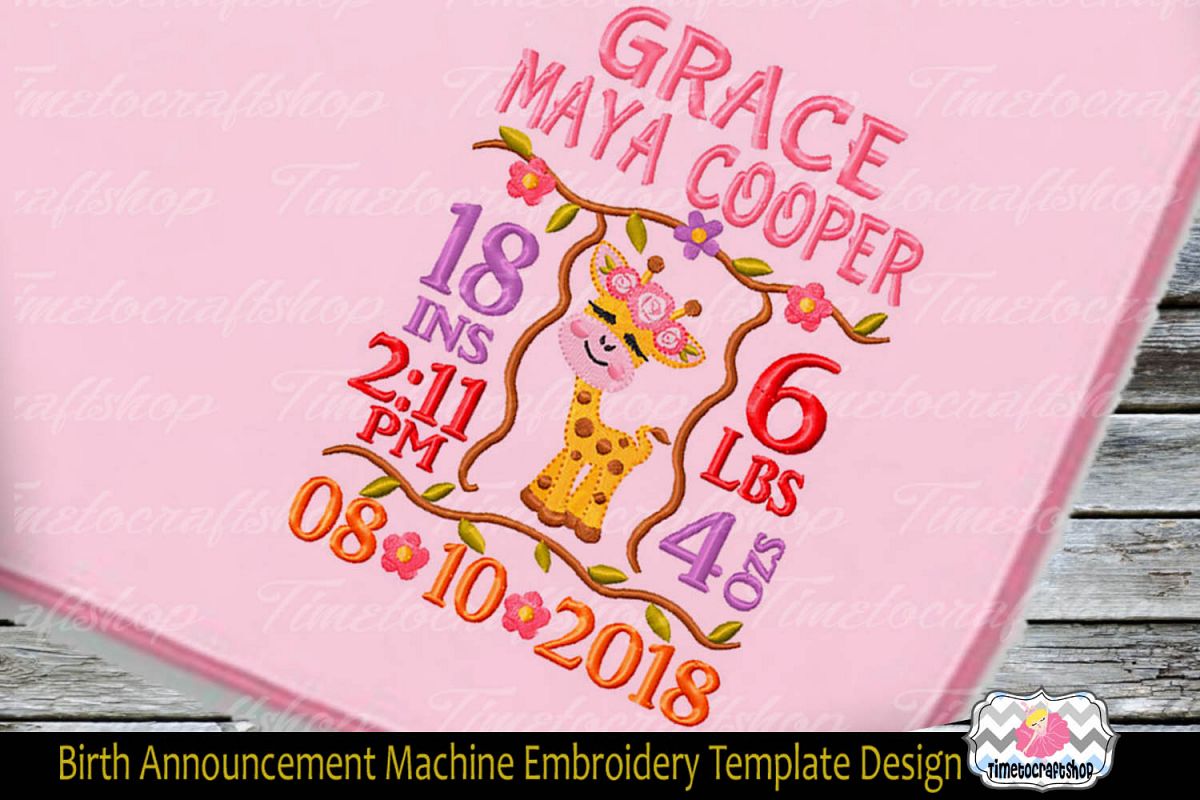 3 sizes Baby Born Announcement Embroidery Template example image 1