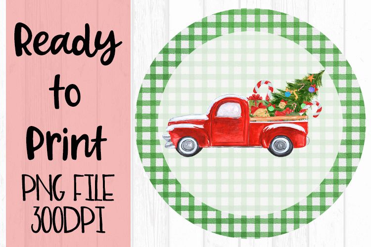 Christmas Truck Circle Green Ready to Print example image 1