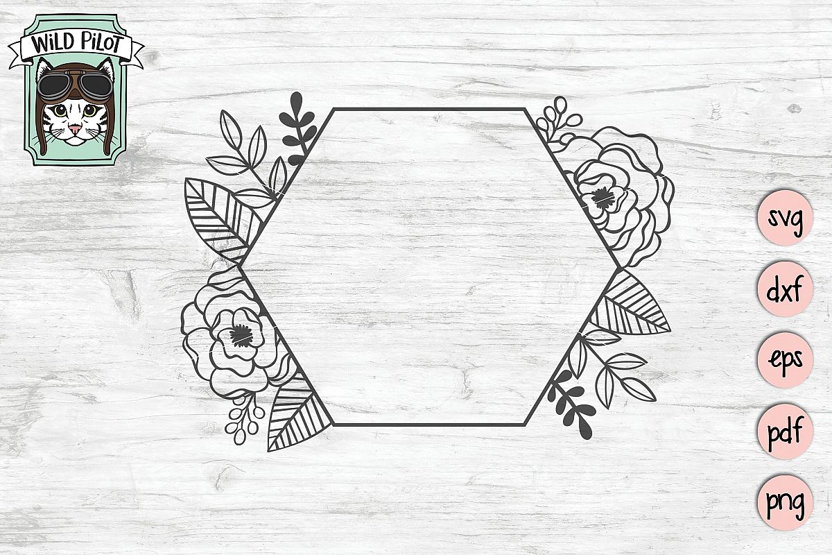 Flower Frame SVG file, Hexagon Frame, Wedding template example image 1