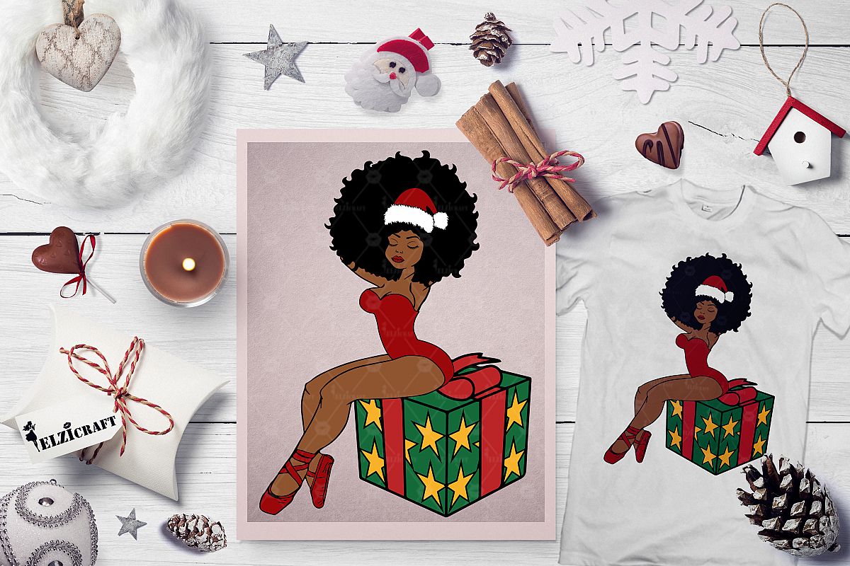 Christmas Ballerina Afro Woman Melanin Poppin SVG Cut File example image 1