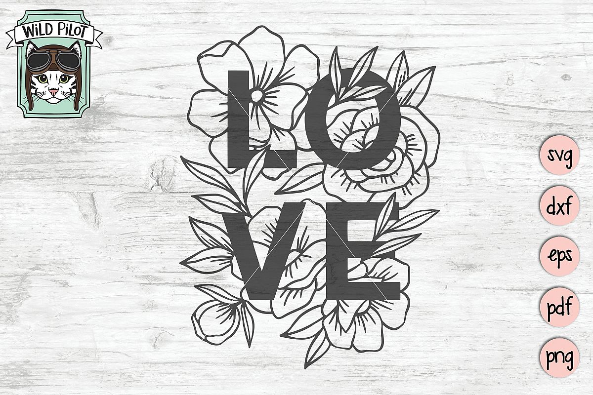 Love SVG file, Love cut file, Flowers, Floral example image 1