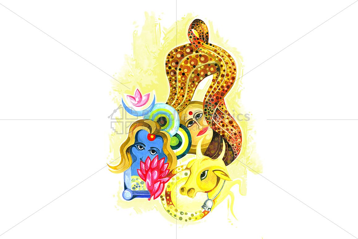 Krishna Yashoda and Nandi - Abstract Painting example image 1