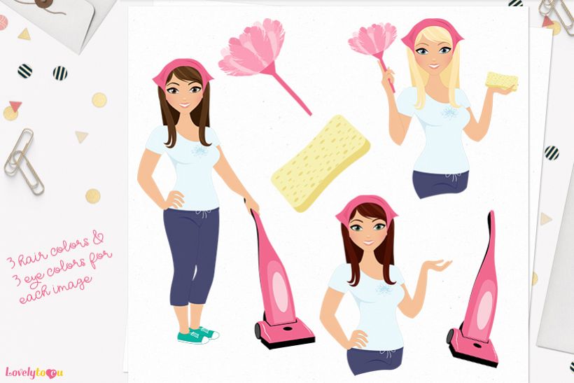Woman cleaner character clip art L187 Zara example image 1