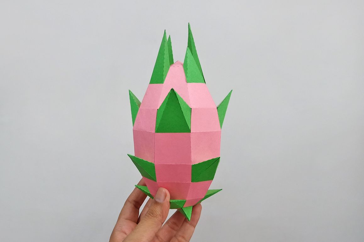 DIY Papercraft Dragon fruit,Pitaya fruit,Lowpoly papercraft example image 1