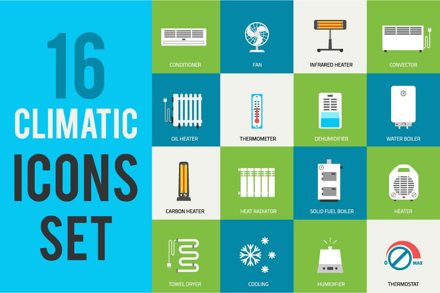 16 Climatic Heating Icons Set example image 1