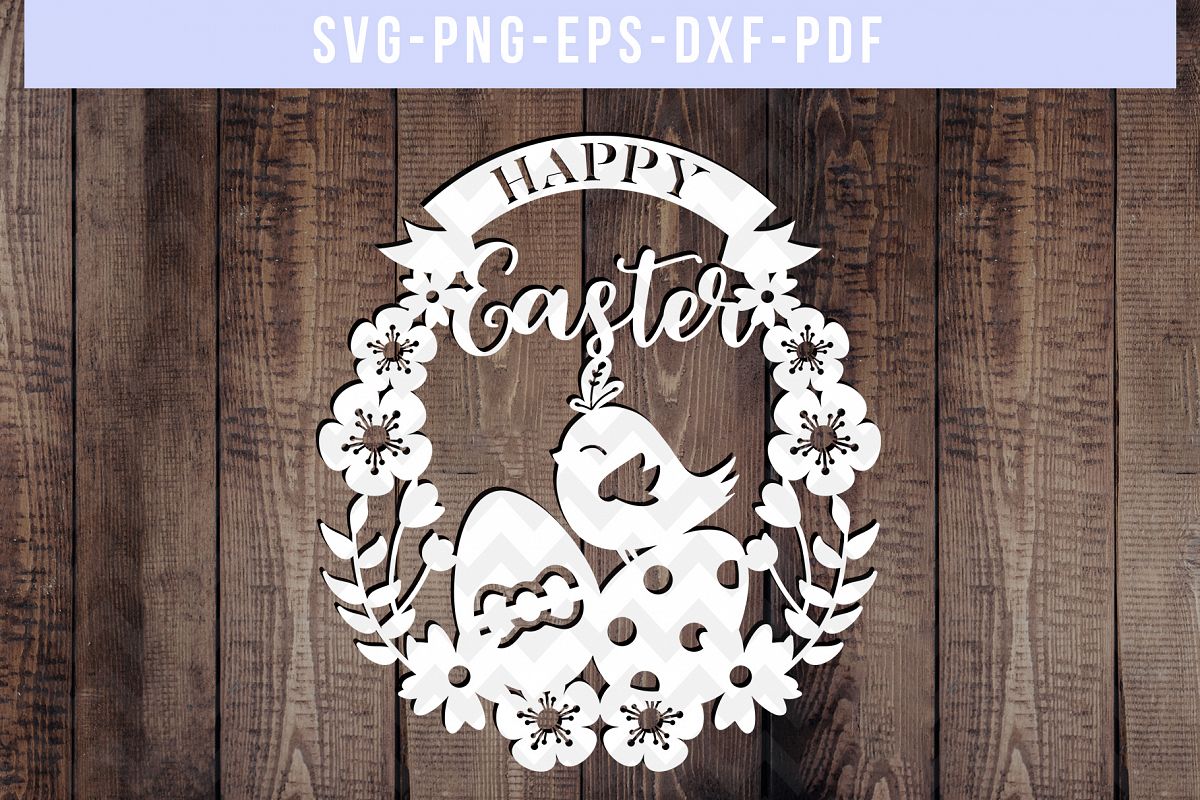 Happy Easter Papercut Template, Spring Decor, SVG, PDF, DXF example image 1