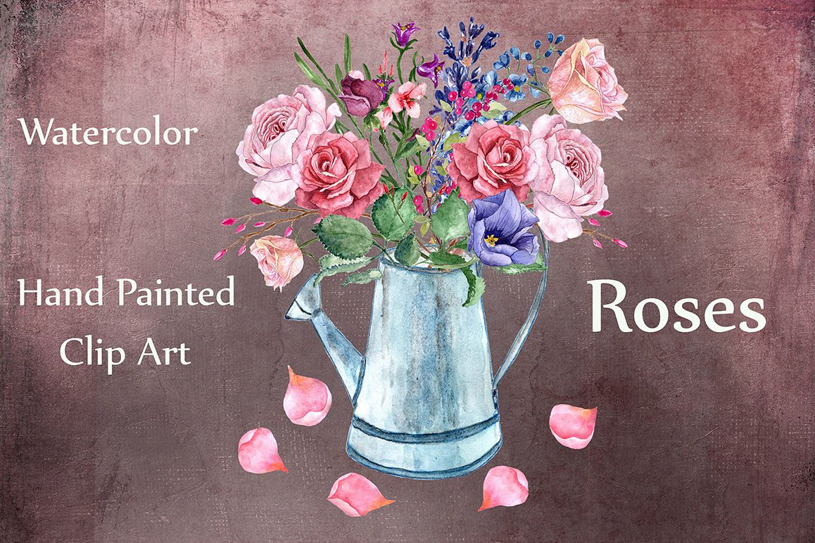 Watercolor roses clipart example image 1