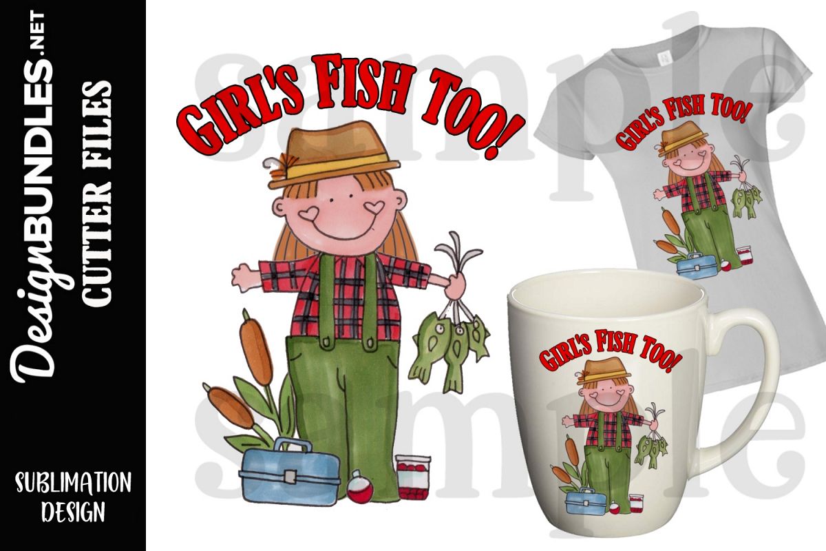 Girls Fish Too Sublimation Design example image 1