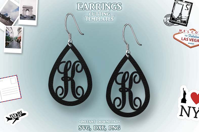 Letter K, Teardrop Monogram Earrings, SVG, Cut File, Cricut example image 1