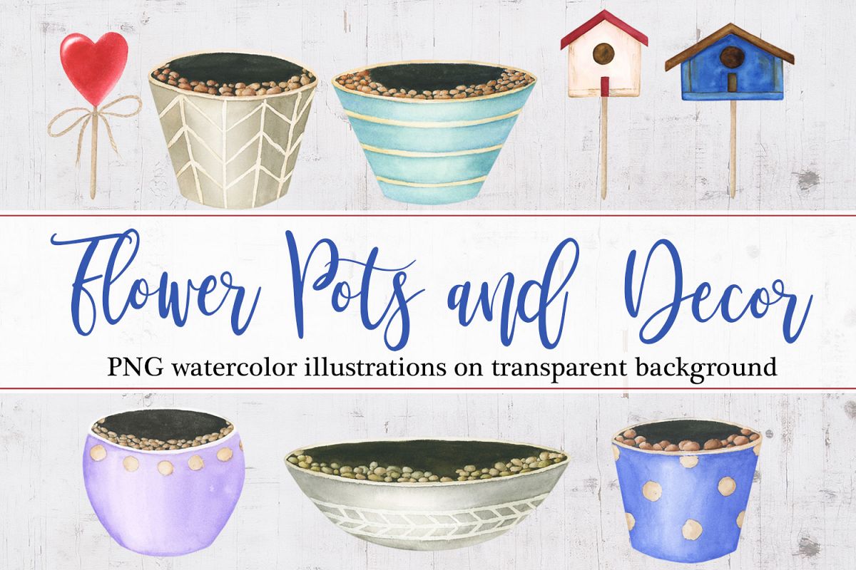 Watercolor Flower pots and decor example image 1