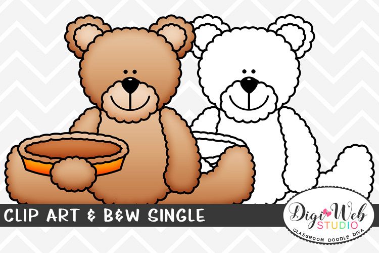 Clip Art & B&W Single - Thanksgiving Bear w/ Pumpkin Pie example image 1