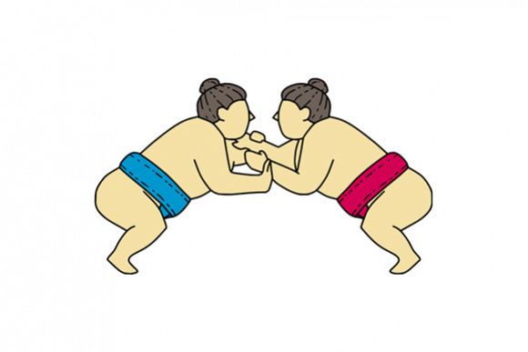 Rikishi Sumo Wrestlers Wrestling Side Mono Line example image 1