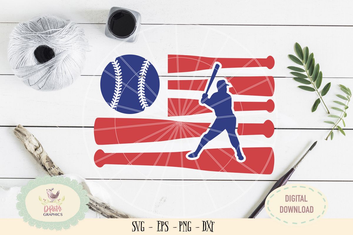 Baseball American flag of July SVG cut file, 4th of july example image 1