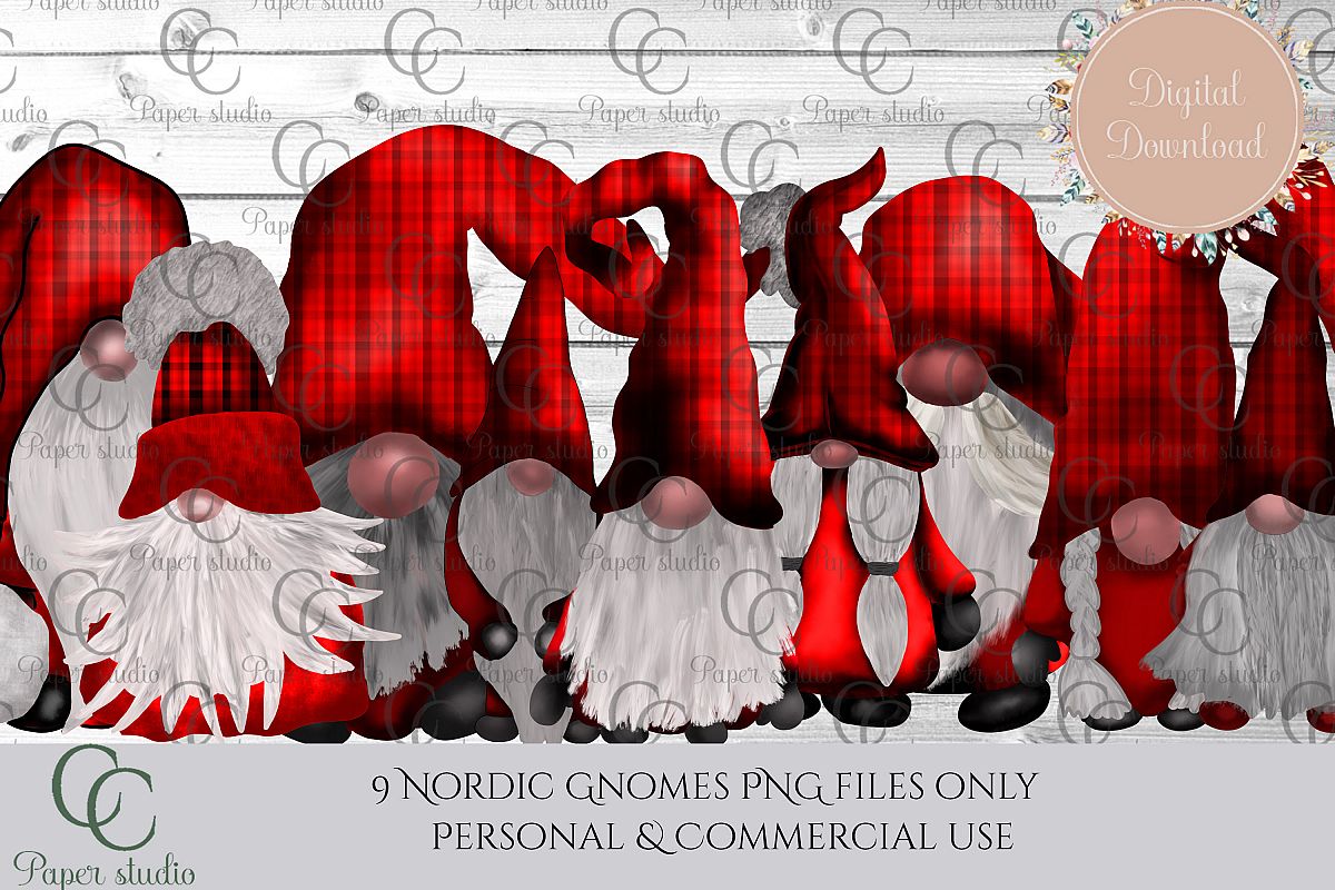 Scandinavian Tomte Gnomes - Christmas red tartan example image 1