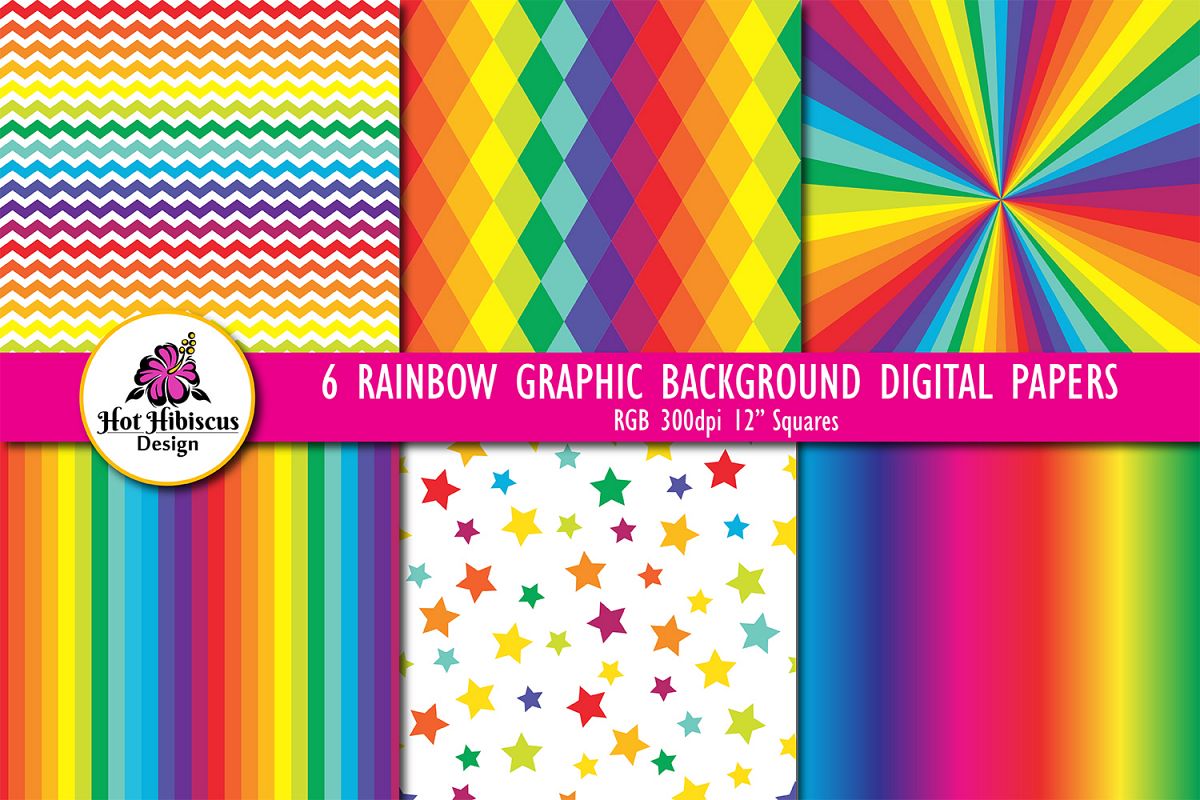 Six Graphic Rainbow Background Patterned Digital Papers example image 1