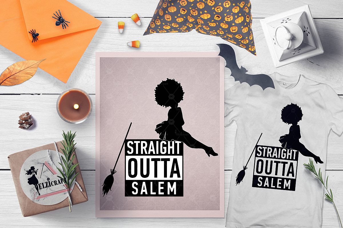 Halloween Straight Outta Salem Afro Woman Witch SVG Cut File example image 1