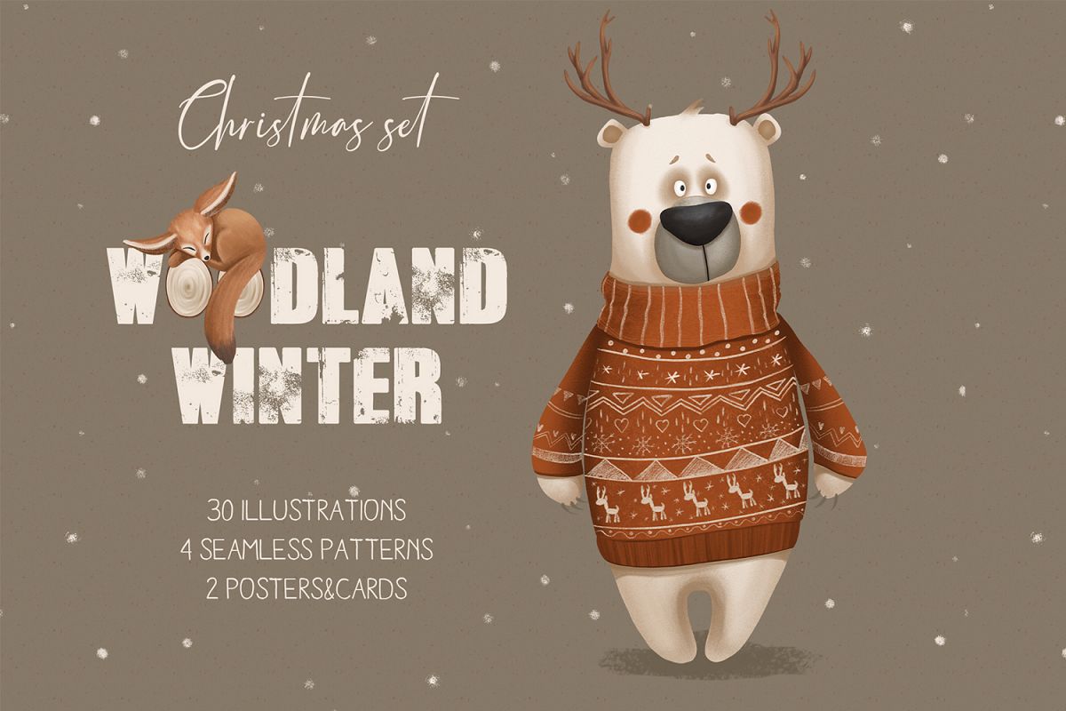 Woodland winter. Christmas set example image 1