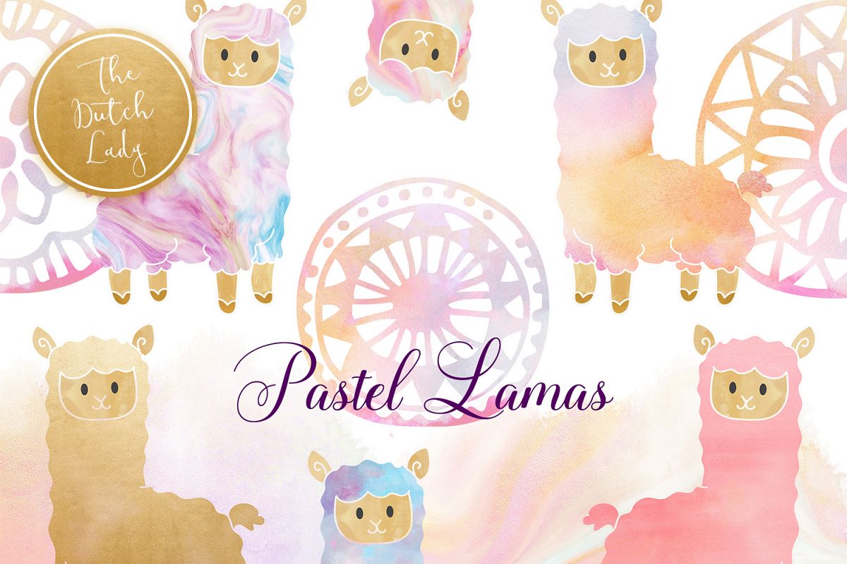 Pastel Lama & Alpaca Clipart Set example image 1
