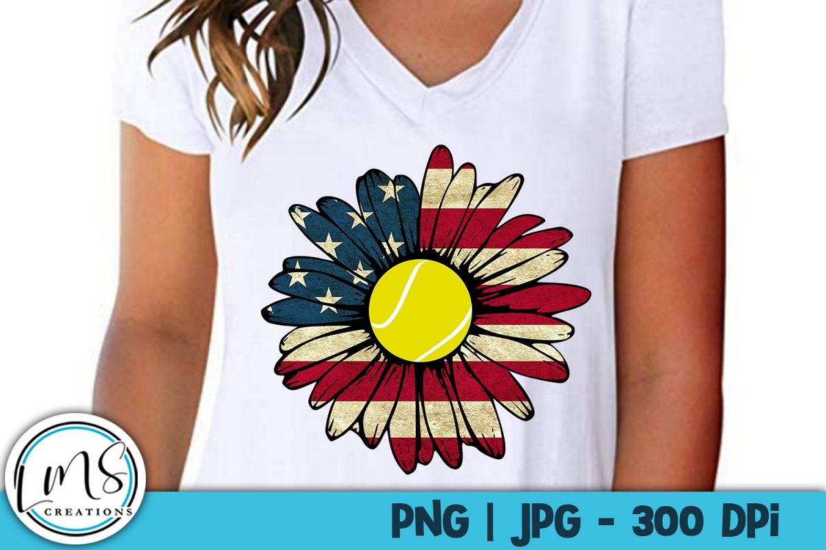 Patriotic Sunflower - Tennis PNG, JPG, Sublimation, Print example image 1