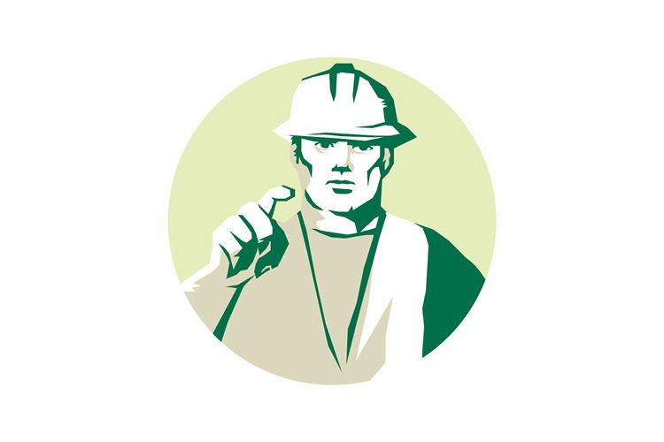Builder Construction Worker Pointing Finger Stencil example image 1