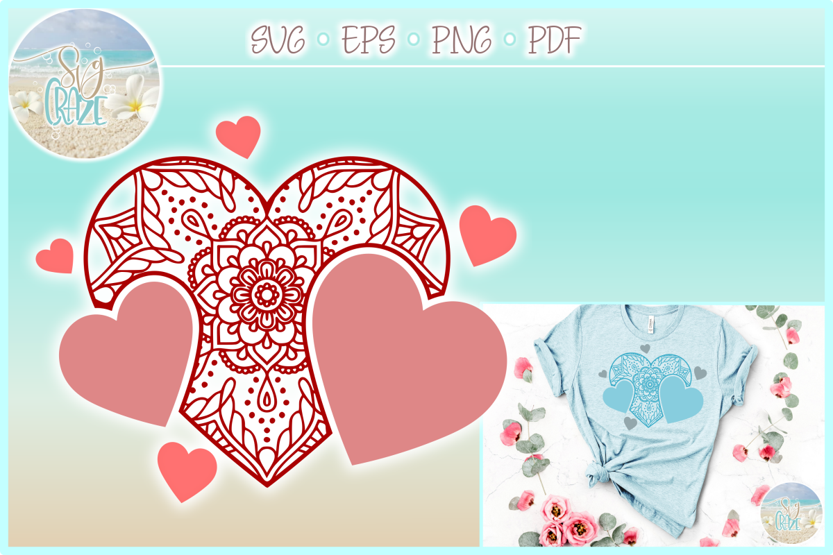 Download Heart Mandala Zentangle SVG Eps Png PDF Valentines Day File
