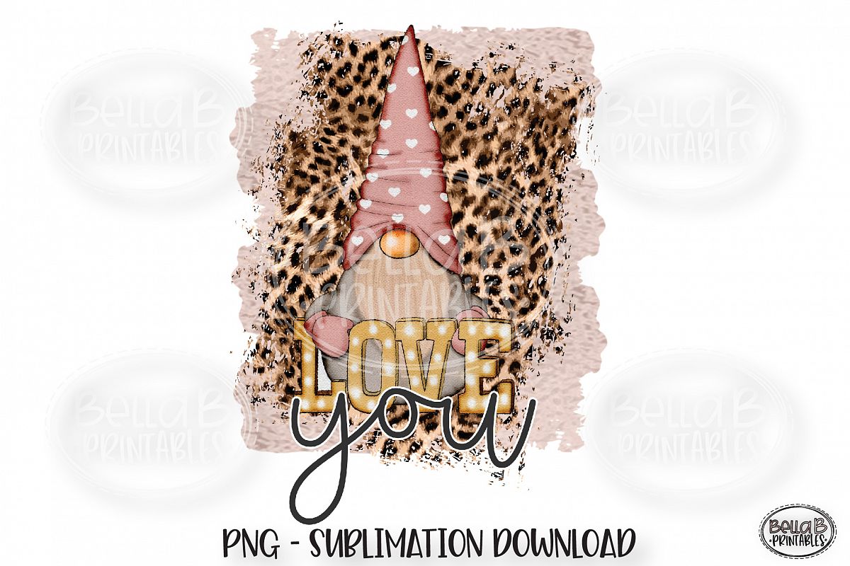 Valentines Sublimation Design, Love You, Gnomes example image 1