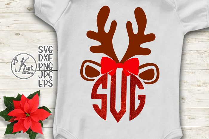 Download Antlers Reindeer Christmas monogram girl kids design svg dxf