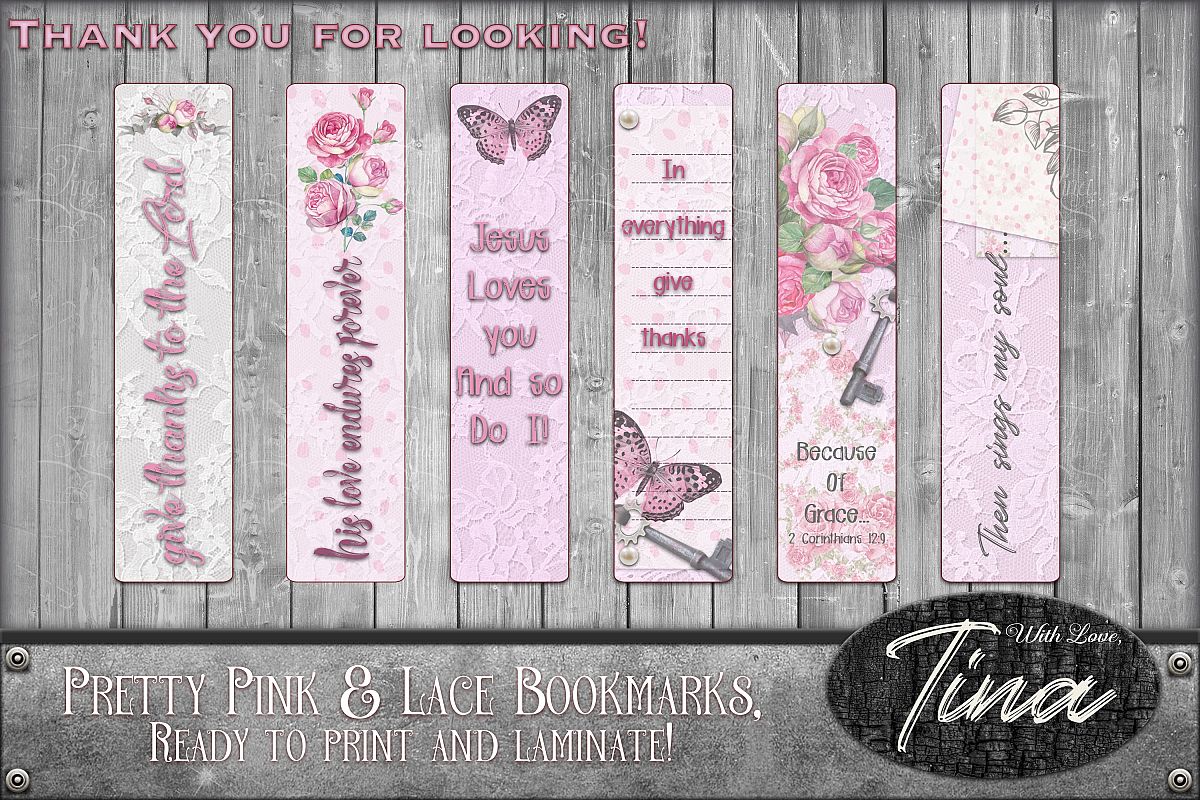 Bookmarks Pink Lace Butterflies Roses Inspiration 091618BM1 example image 1
