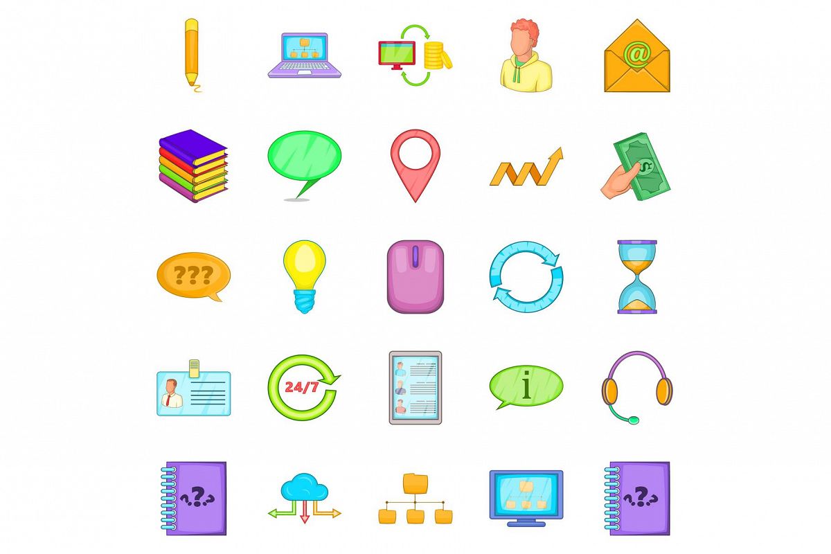 Call the office icons set, cartoon style example image 1