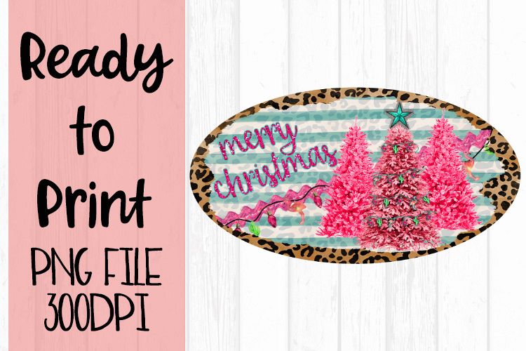 Merry Christmas Pink Tree Trio Oval Ready to Print example image 1
