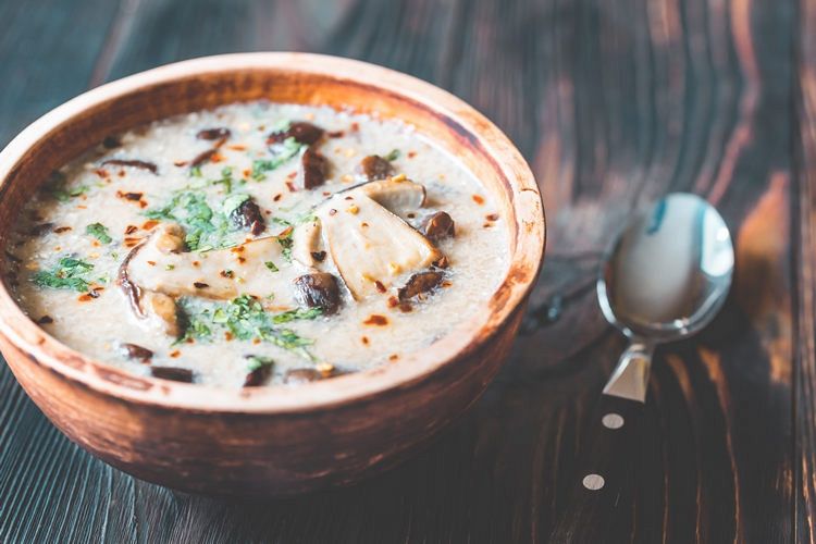 Portion of creamy mushroom soup example image 1