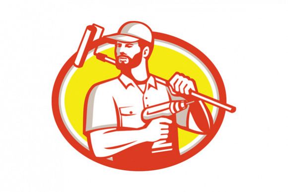Handyman Cordless Drill Paintroller Oval Retro example image 1