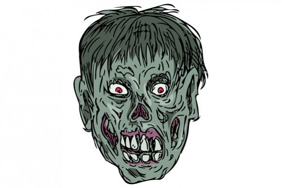 Zombie Skull Head Drawing example image 1